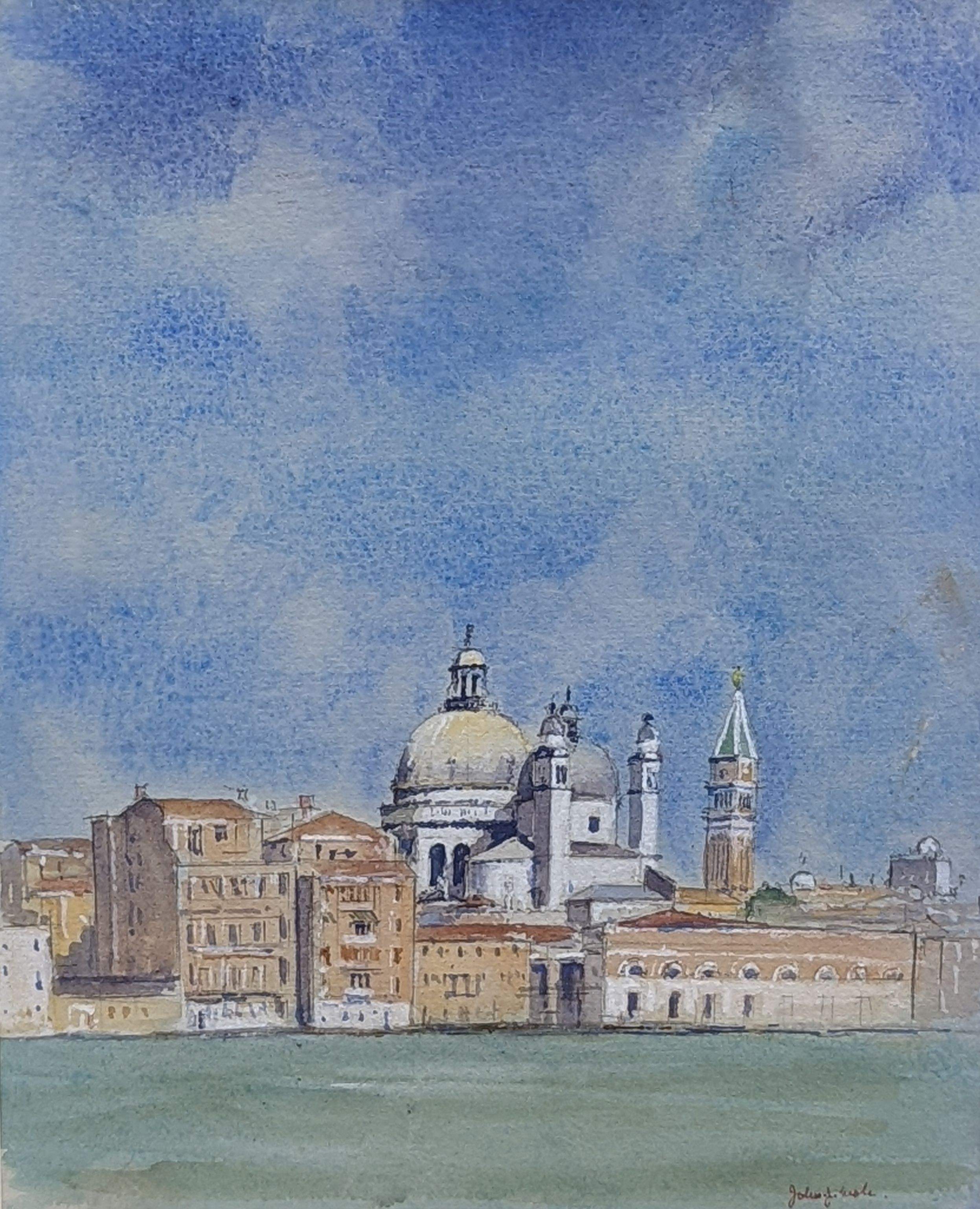 John J. Mole, 1996, watercolour, 'Distant view of Santa Maria della Salute, Venice, Italy', signed, 34 x 28cm
